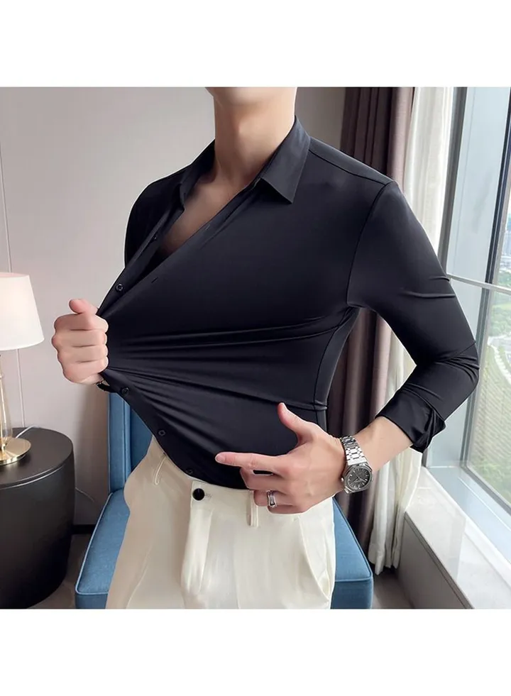 Men's Seamless Shirt High Stretch Business Shirt Black