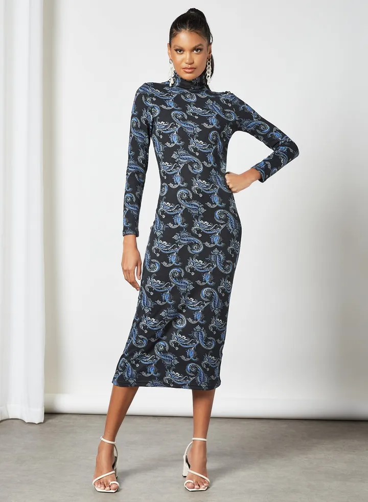 Paisley Print Dress Black/Blue