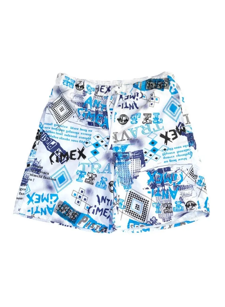 Printed Swim Shorts White/Blue/Black
