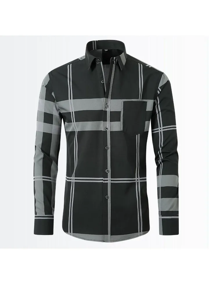 Men's Stretch Shirt With Gold Stamping And Non Ironing Shirt Grey