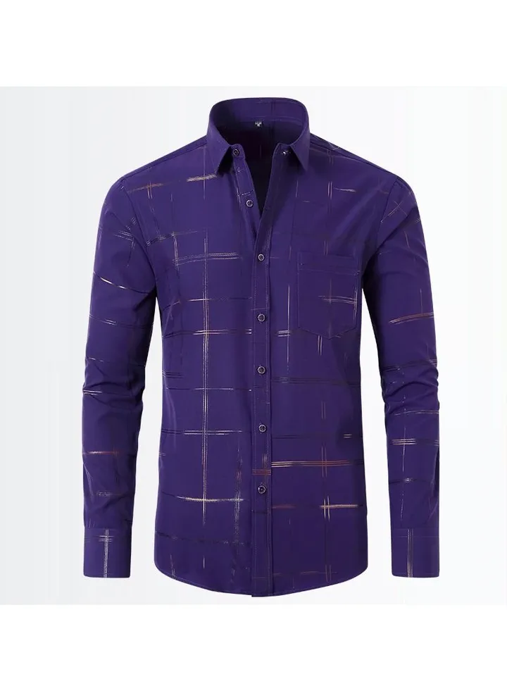 Men's Stretch Shirt With Gold Stamping And Non Ironing Shirt Purple