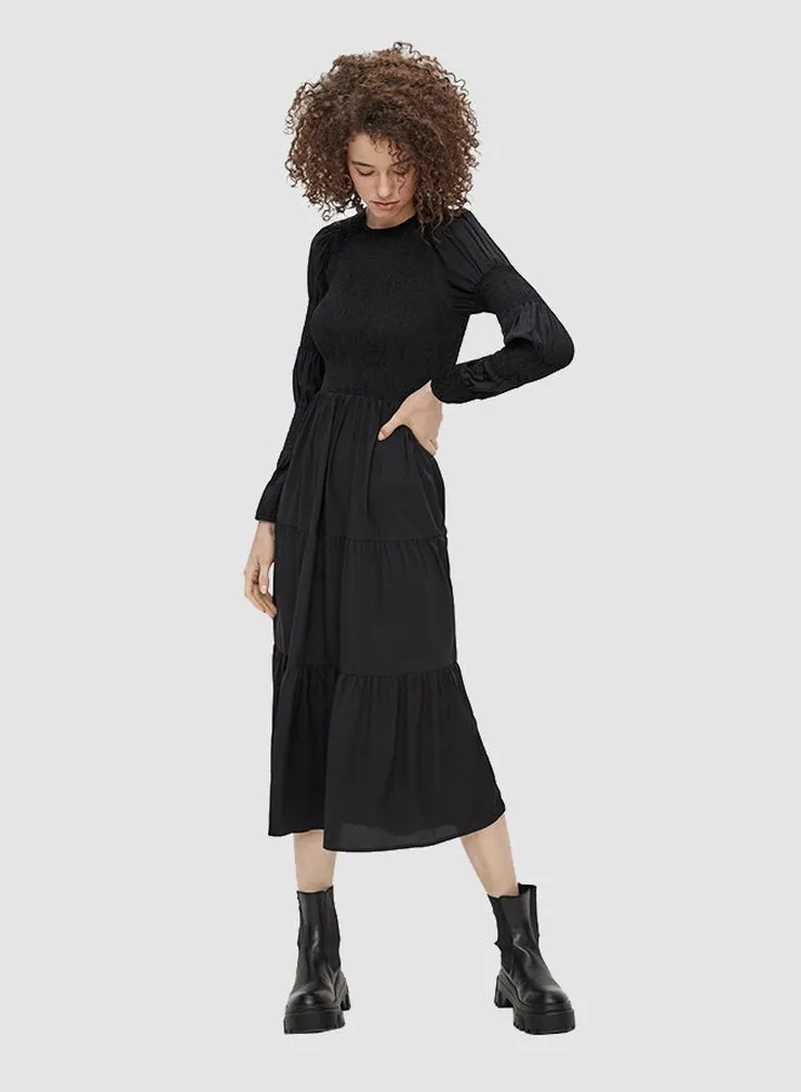 Long Sleeve Smock Dress Black