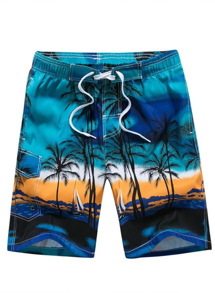 Men's Printed Beach Casual Shorts Swimwear Summer Blue