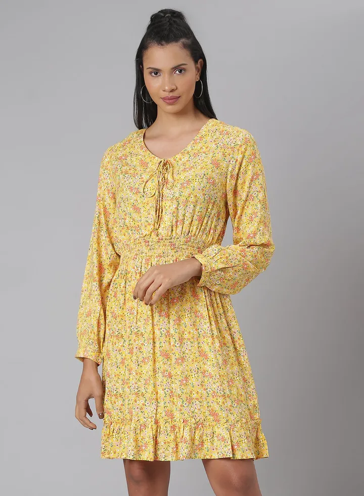 Long Sleeve Mini Dress Yellow