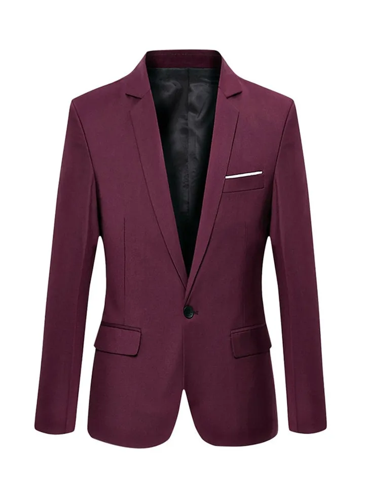 Slim Fit Long Sleeve Suit Blazer Claret