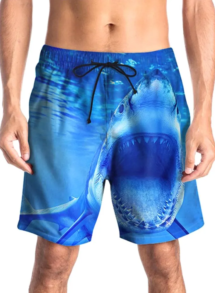 Hawaiian 3D Printed Summer Beach Shorts Blue