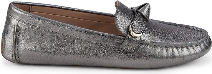 Evelyn Bow Metallic Leather Driving Loafers