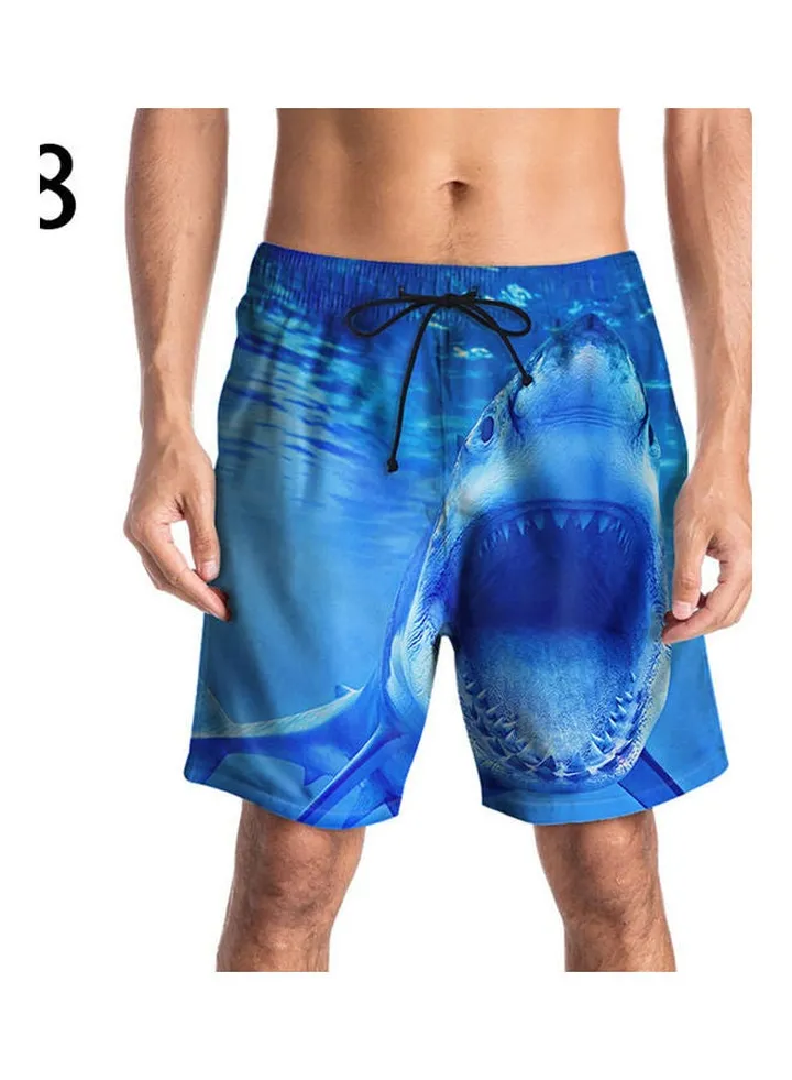 3D Print Mesh Lining Summer Beach Shorts Blue