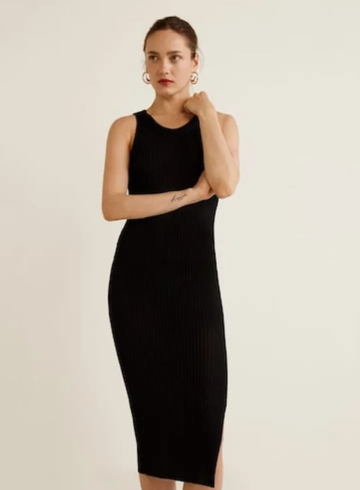 Side Slit Ribbed Jersey Dress Black