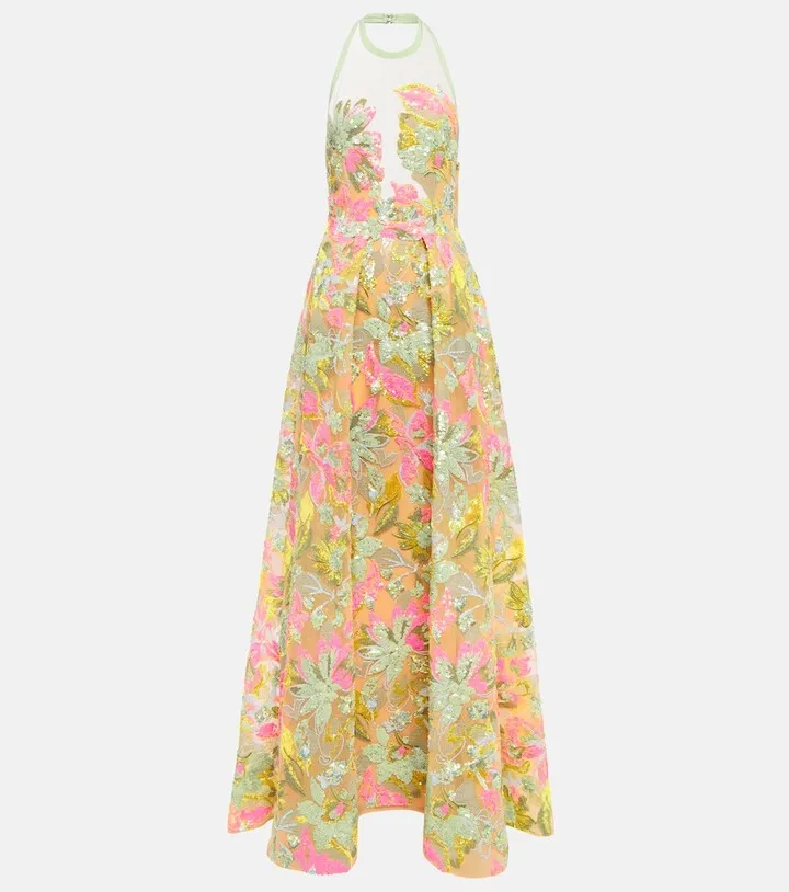 Embroidered tulle gown