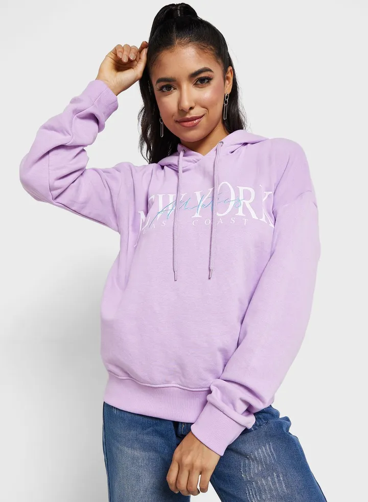 Slogan Hoodie With Embroidery