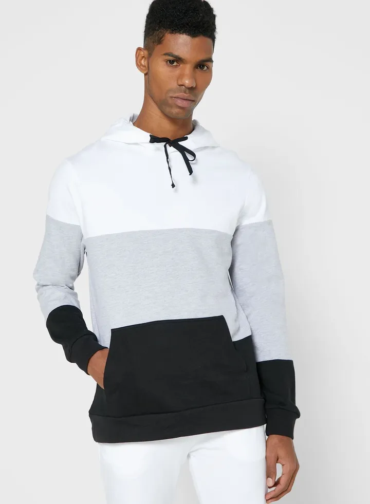 Colour Block Hoodie White/Grey/Black