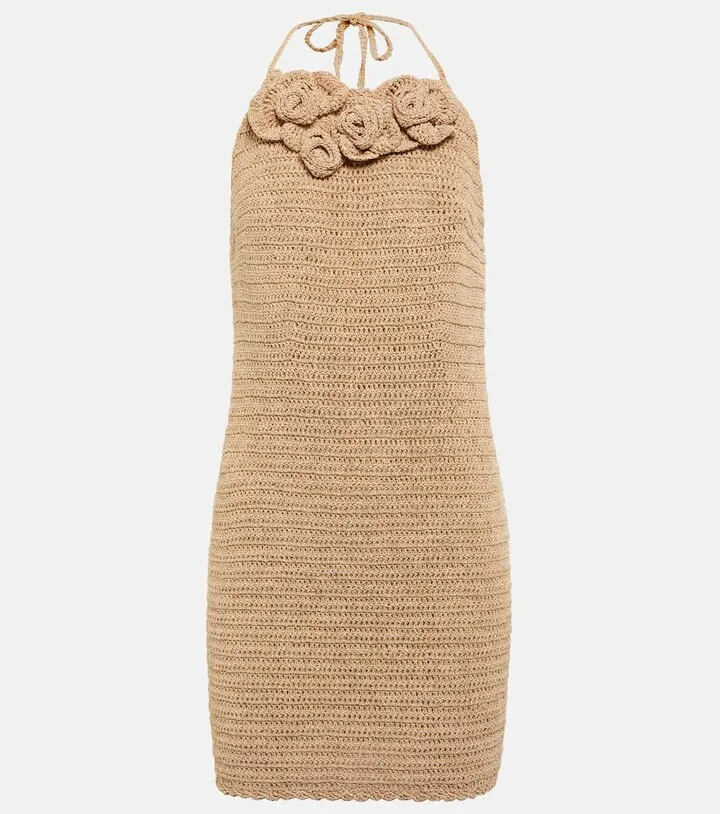 Crochet cotton-blend minidress