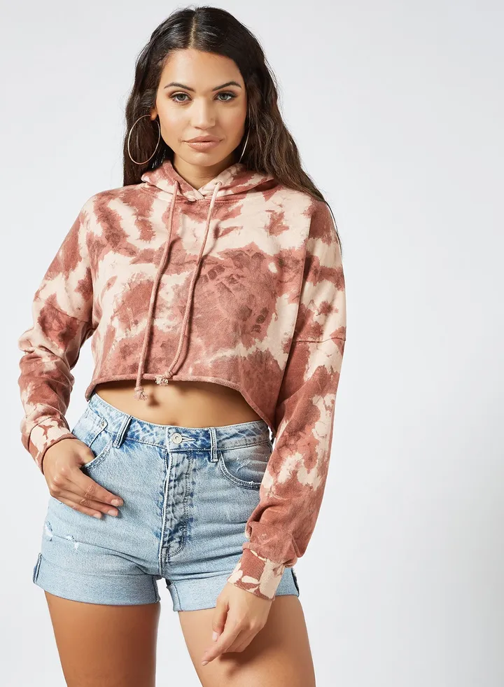 Cropped Tie Dye Hoodie Pink