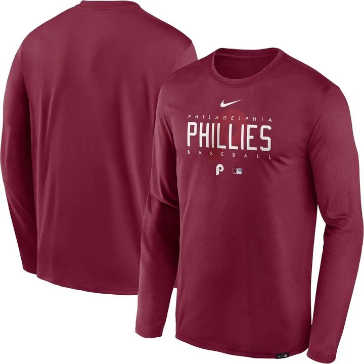 Men's Nike Burgundy Philadelphia Phillies Authentic Collection Team Logo Legend Performance Long Sleeve T-shirt