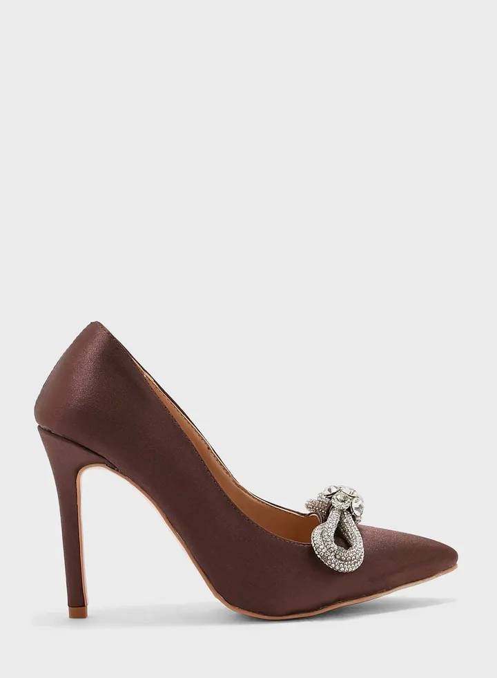 Jeweled Bow Satin Pump