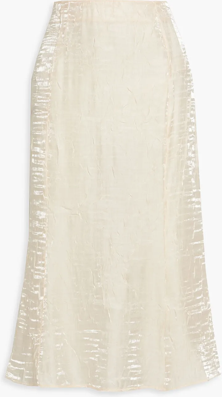 Crinkled satin midi skirt