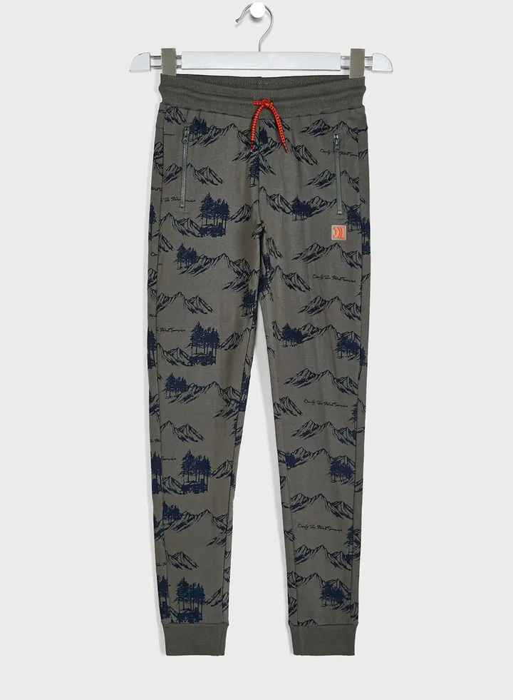 Kids Mountain Print Cuffed Sweatpants