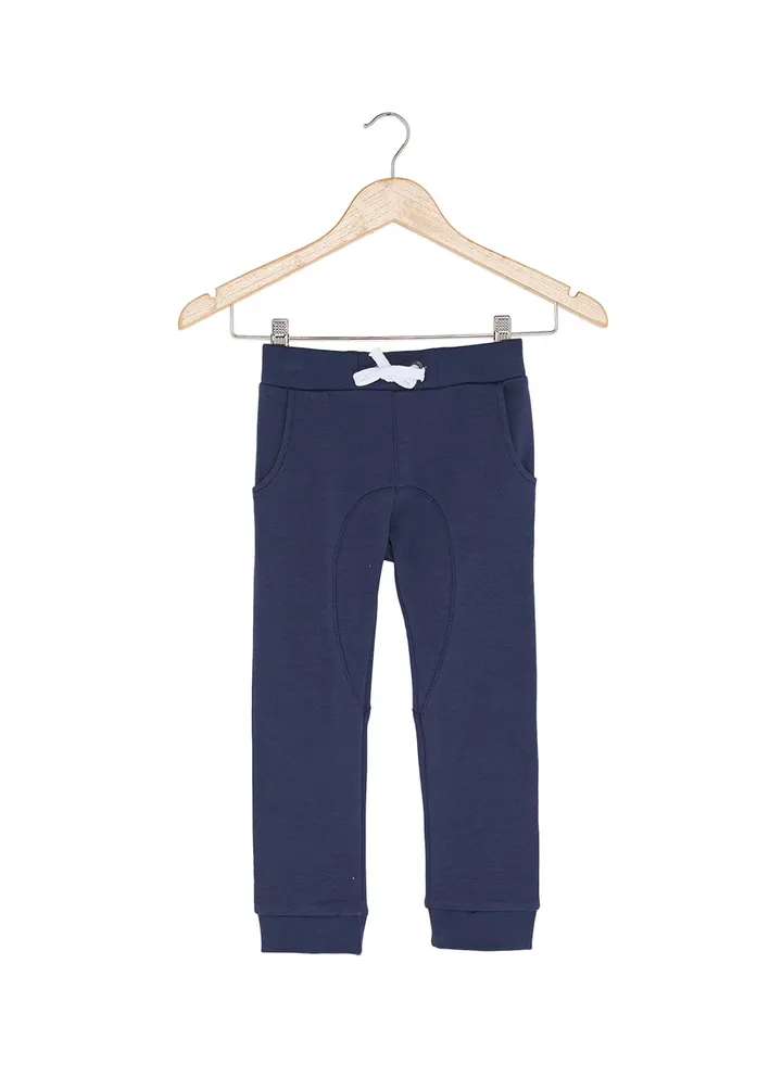 Solid Design Drawstring Sweatpants Blue