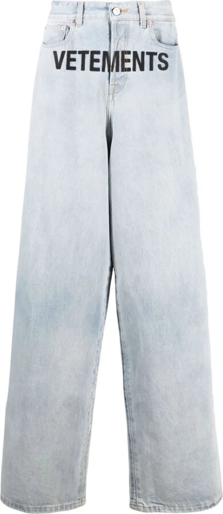 Blue Logo Print Wide-Leg Jeans