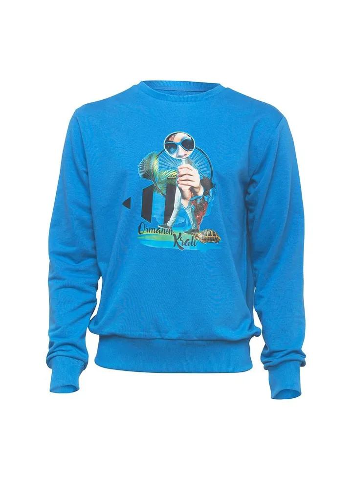 Men's Sweatshirt Long Sleeve Soft and Thick Fabric Blue
