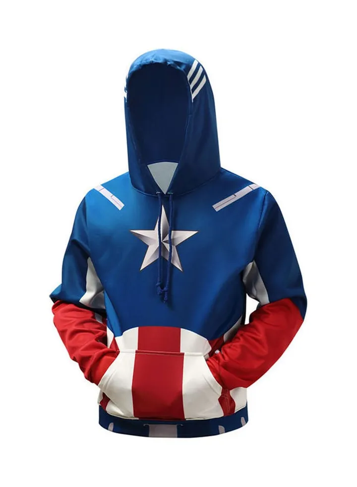 Captain America Printed Hoodie Blue/Red/White