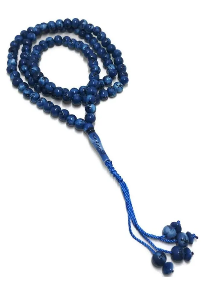 Muslim Tasbih 99 Rosay Beads AMN-184 Islam Prayer dhikr Misbaha with Allah Muhammad Names Engraved on Islamic Religion Eid Ramadan Gift (Blue)