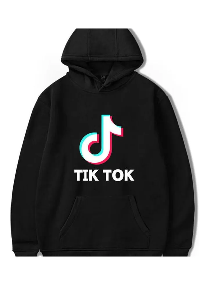Tik Tok Printed Hoodie Black