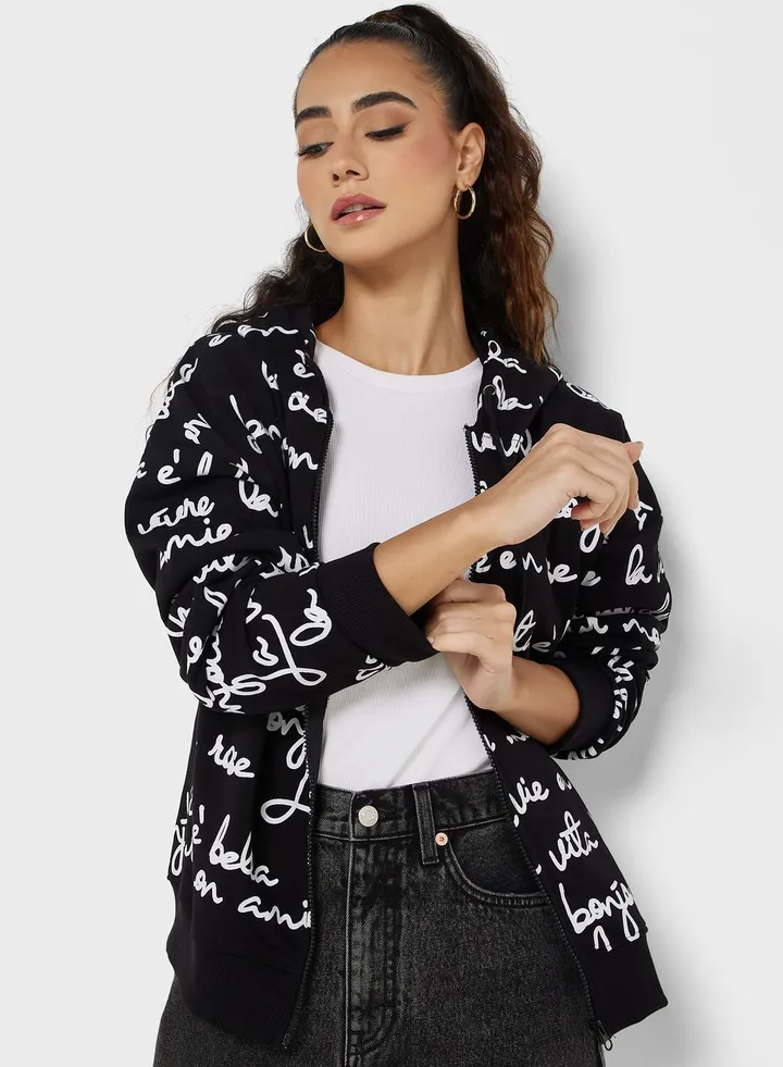 Graphic Zip Thru Hoodie