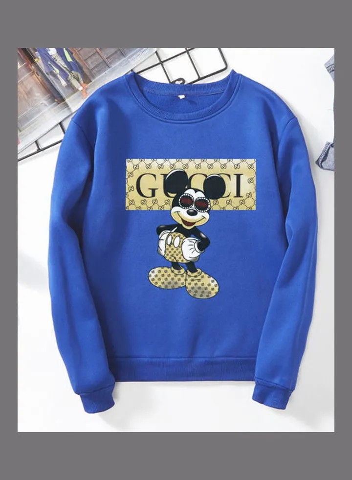 Casual Printed Sweatshirt Blue