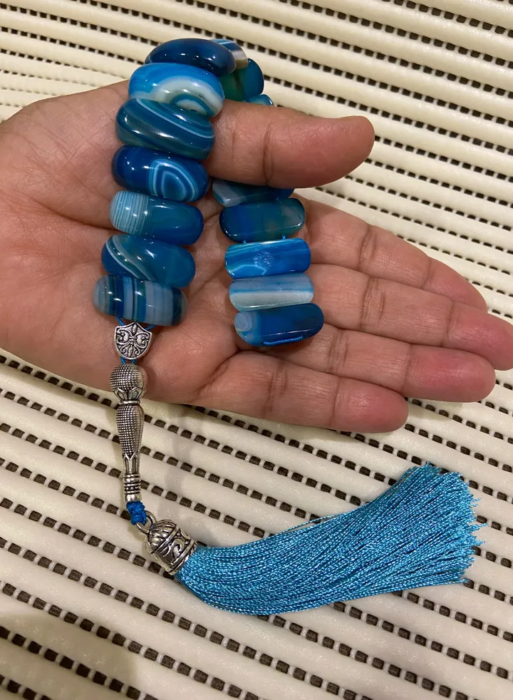 Natural Blue Agate Stone Prayer Beads For Men16 Beads