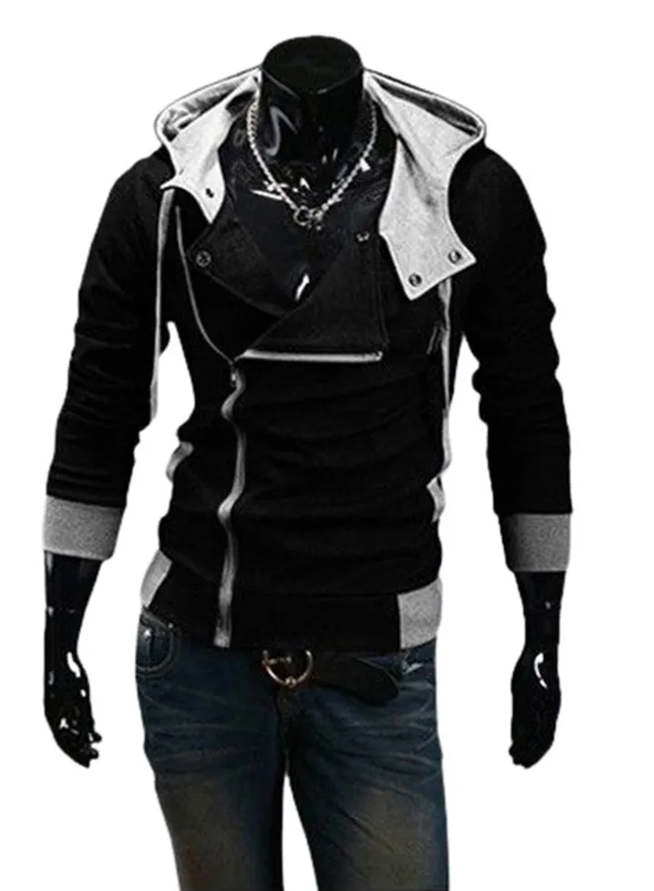 Fashion Side Zip Long Sleeve Hooded Sweatshirt Black