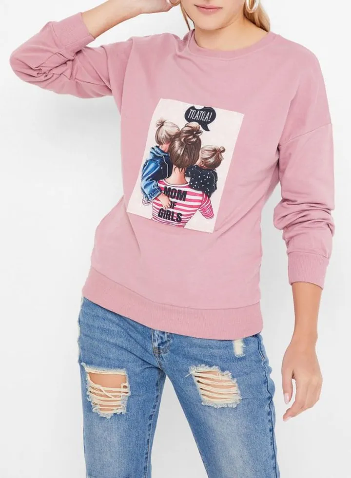 Printed Long Sleeves Sweatshirt Pink/Brown/Black