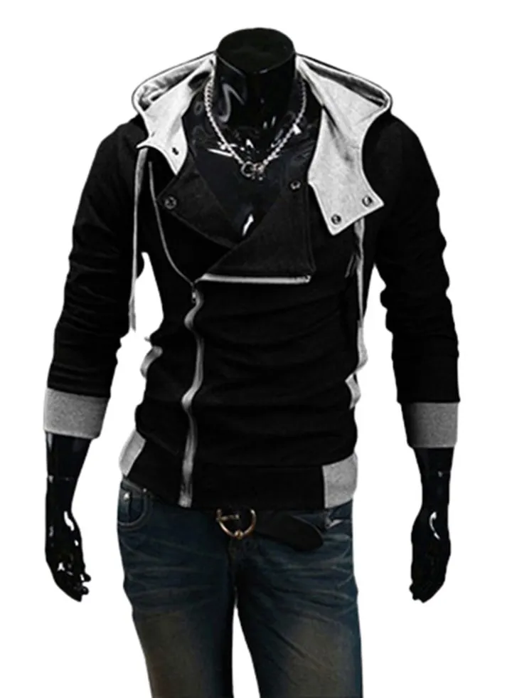 Fashion Side Zip Long Sleeve Hooded Sweatshirt Black
