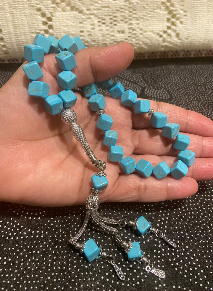 Natural Turquoise Stone Prayer Beads For Men 33 Beads Size 8mm