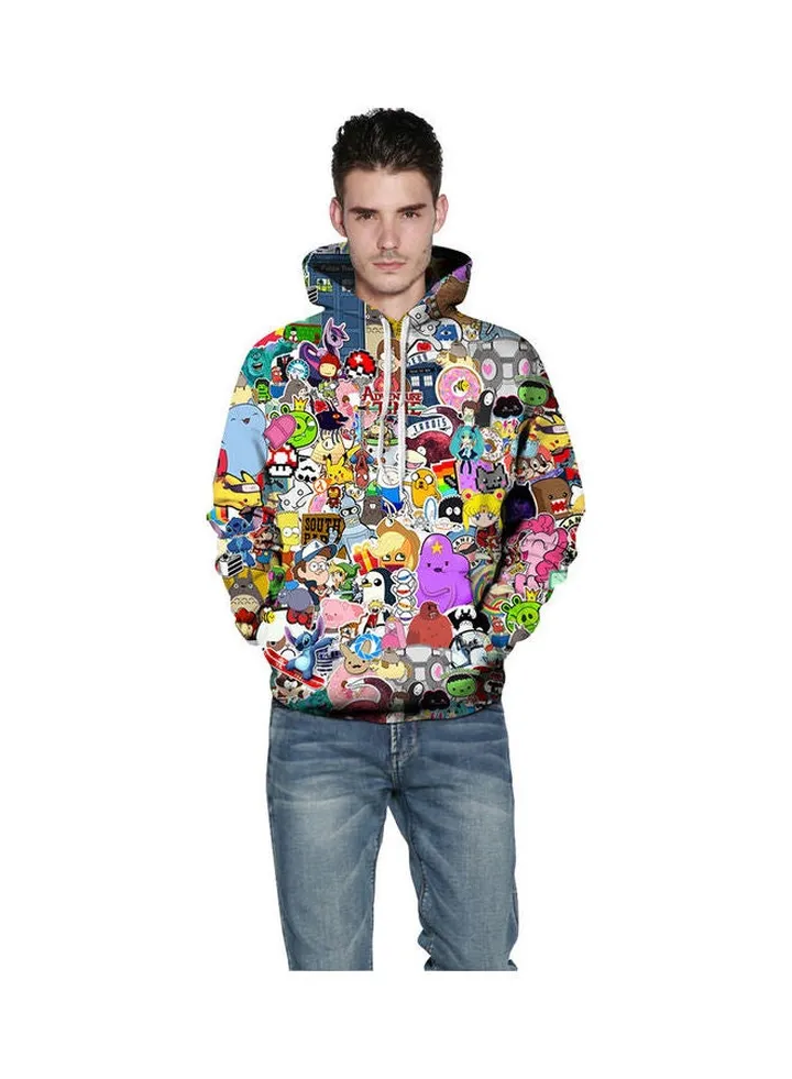 3D Graphic Printed Hoodie Purple/Pink/Green