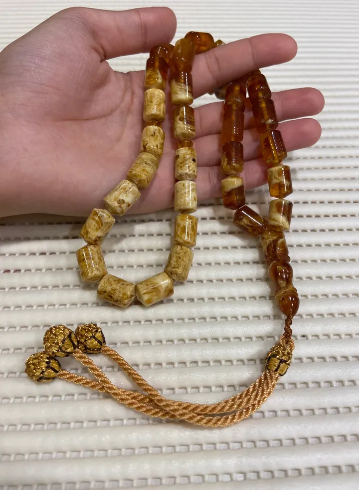 100% Natural Pressed Baltic Amber Prayer Beads For Men 33 Beads Size 10.2mm x 15.6mm