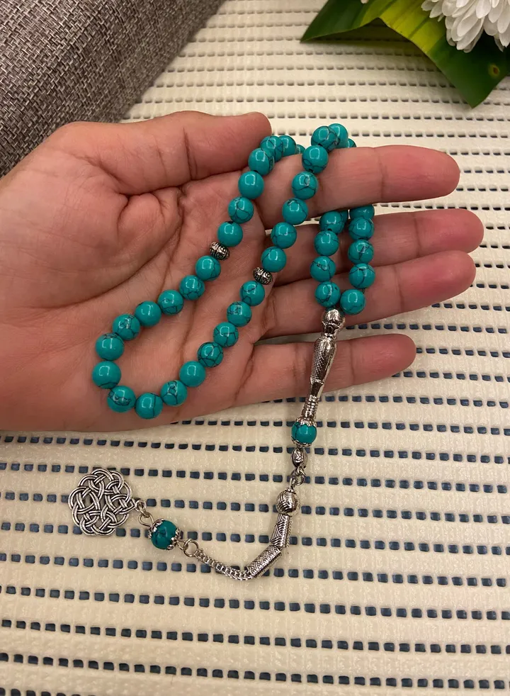 Natural Turquoise Stone Prayer Beads For Men 33 Beads Size 10mm