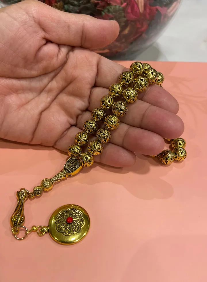 Gold Metal Prayer Beads For Men 33 Beads Size 9.7mm