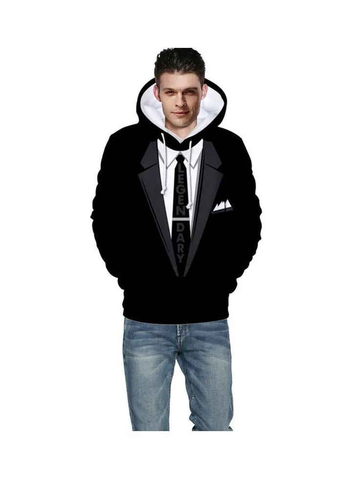 3D Graphic Printed Hoodie Black/White
