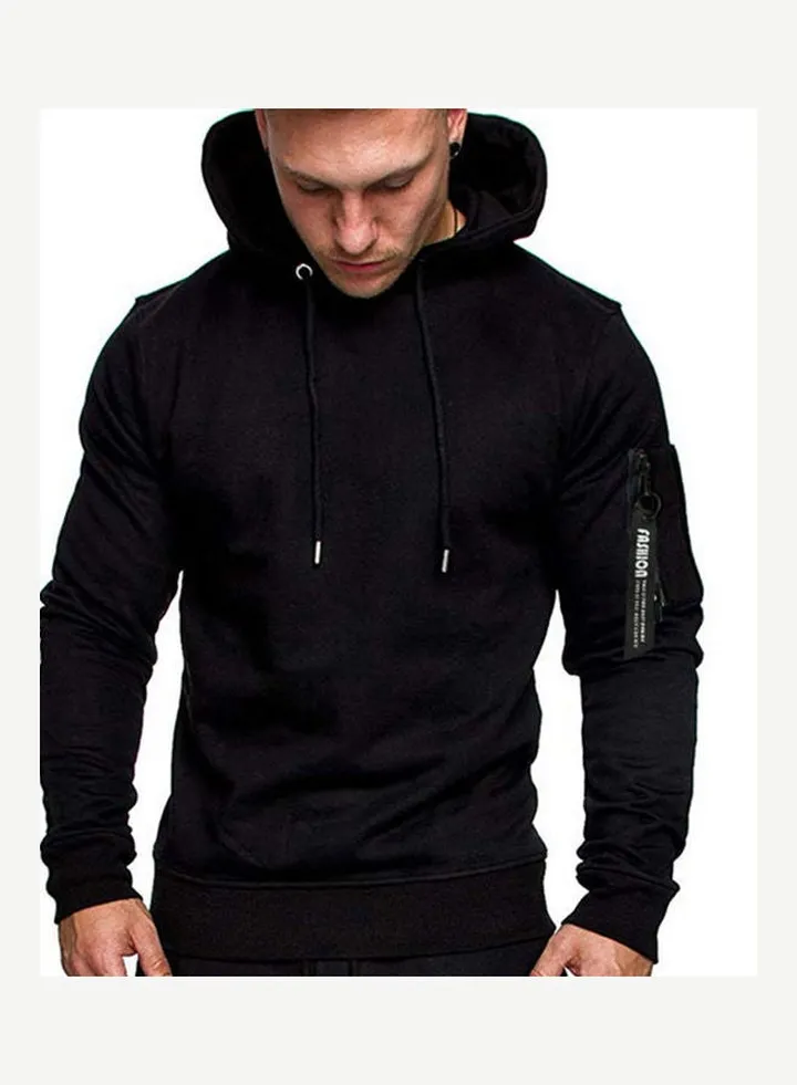 Casual Long Sleeves Hooded Sweatshirt Black