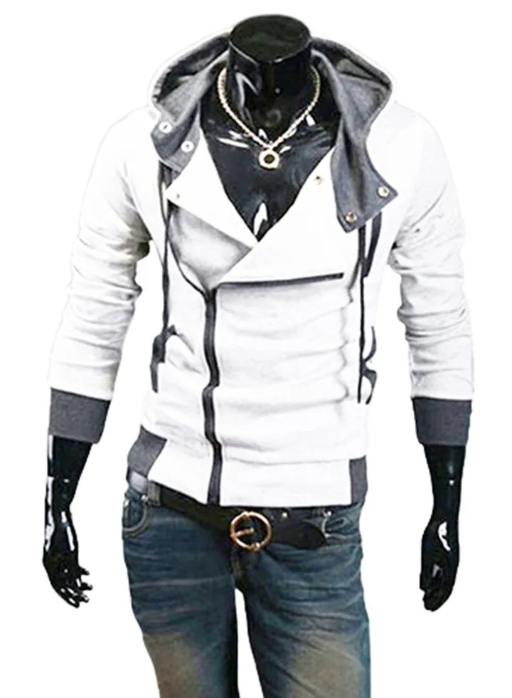 Fashion Side Zip Long Sleeve Hooded Sweatshirt White