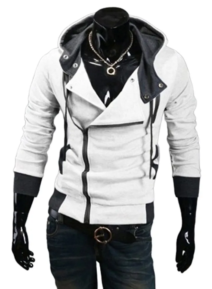 Fashion Side Zip Long Sleeve Hooded Sweatshirt White