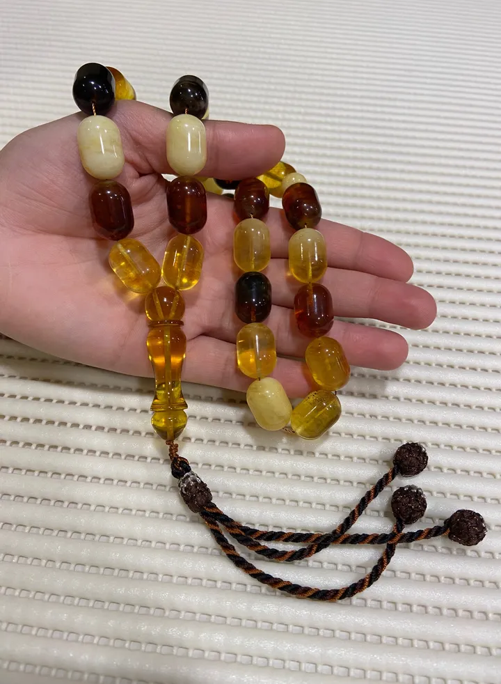 100% Natural Baltic Amber Prayer Beads For Men 28 Beads Size 12.7mm x 18.2mm
