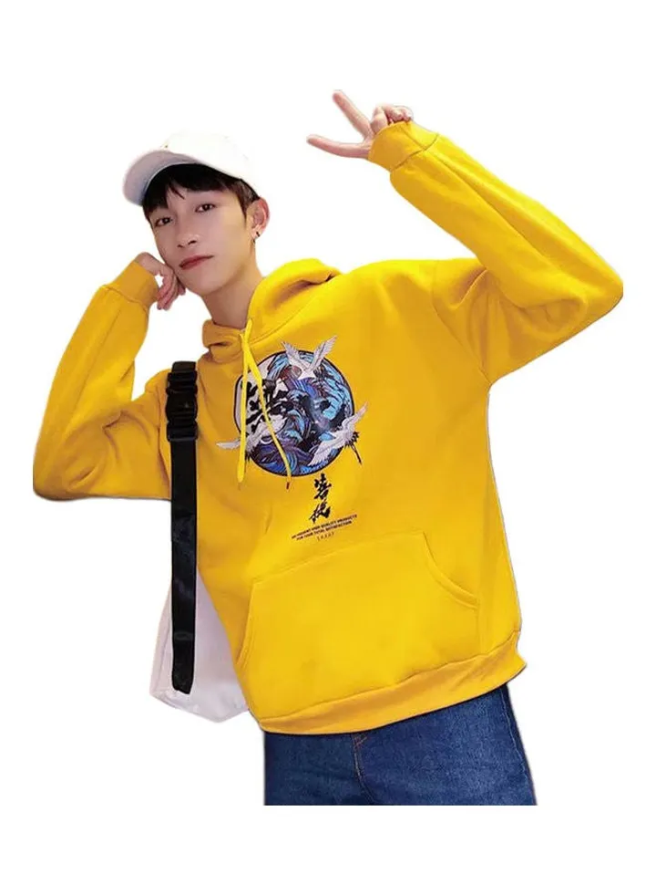Printed Long Sleeve Casual Pullover Loose Jacket yellow