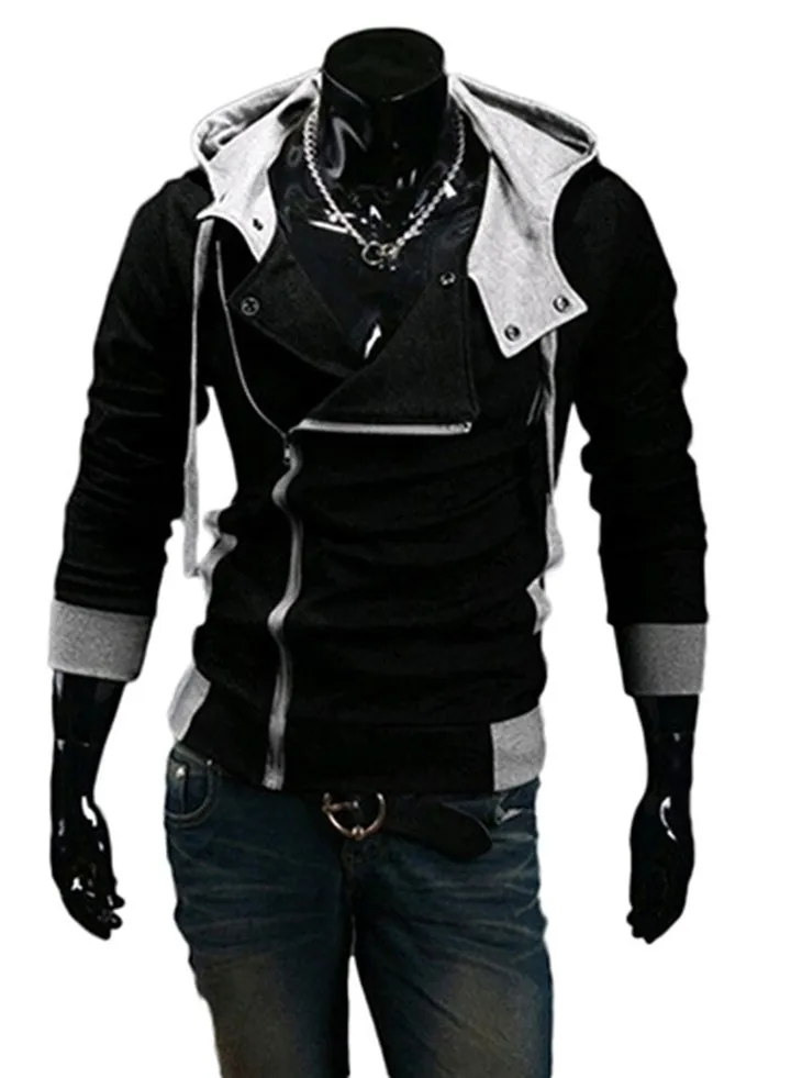 Fashion Side Zip Long Sleeve Hooded Sweatshirt Black