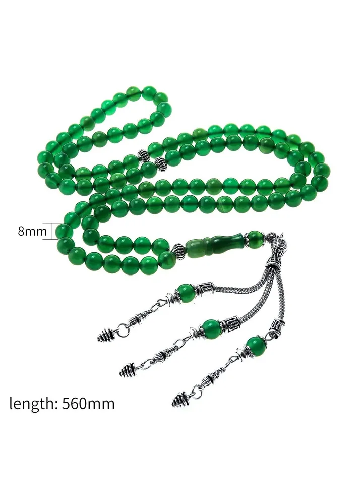 99 Pieces 8mm Natural Green Agate Beads Tasbih
