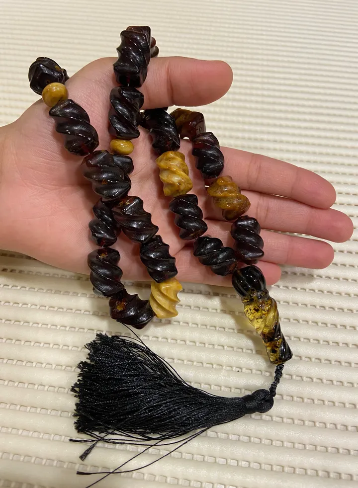 100% Natural Pressed Baltic Amber Prayer Beads For Men 25 Beads Size 13.6mm x 20mm