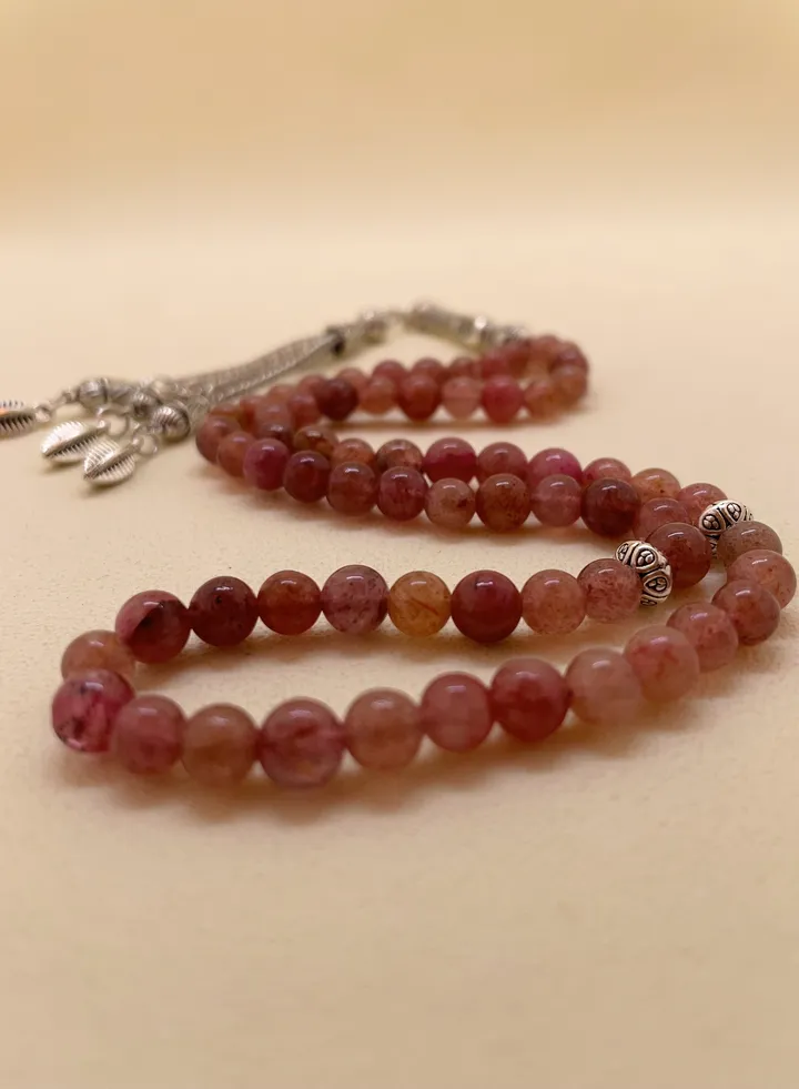 66 natural pink crystal stones Tasbih/8mm