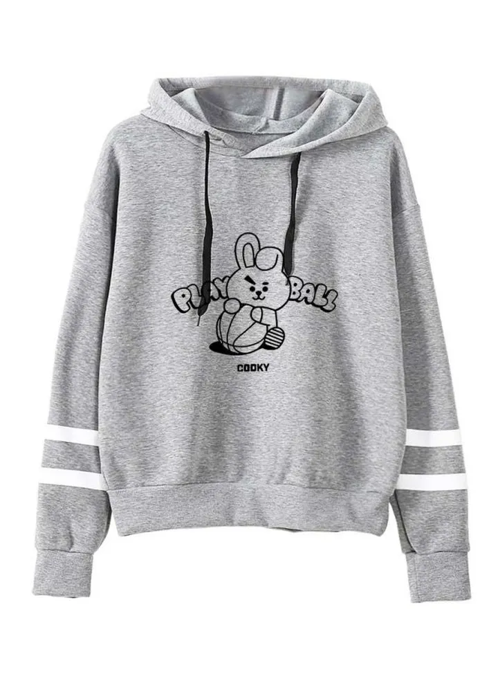 BTS Cooky Printed Hooded Sweatshirt Grey/White/Black